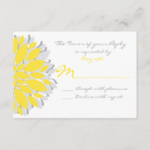 Simples Amarelo e Flores de Cinza Placas RSVP de C