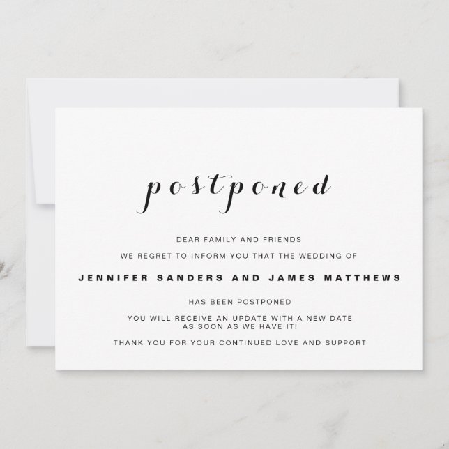 Simples Anúncio de Casamento Adiado (Frente)