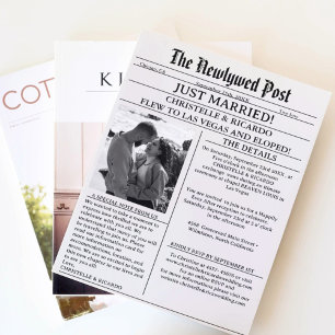 Simples anúncio de casamento em jornal de fuga par