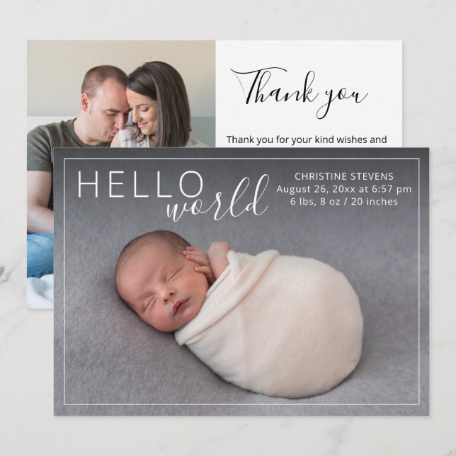 Simples Anúncio de Nascimento com 2 Fotos Elegante (Frente/Verso)