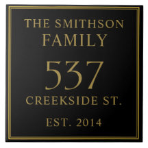 Simples Black Date Estabelecida Address House Plaq