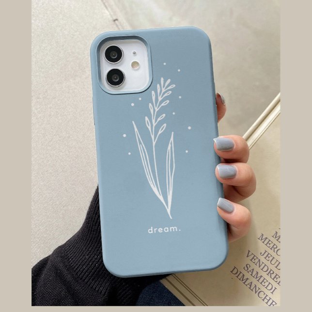 Simples Branco Azul Estético Floral Personalizado (Criador carregado)