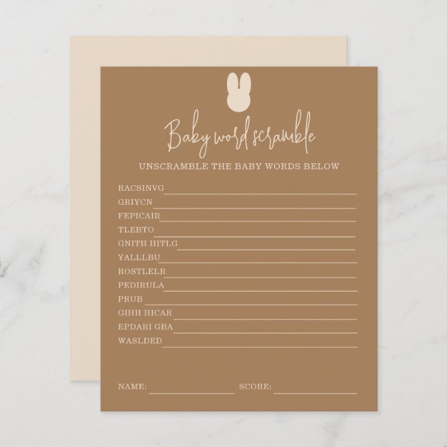 Simples bunny Baby Word Scramble | Jogo Chá de fra (Frente/Verso)