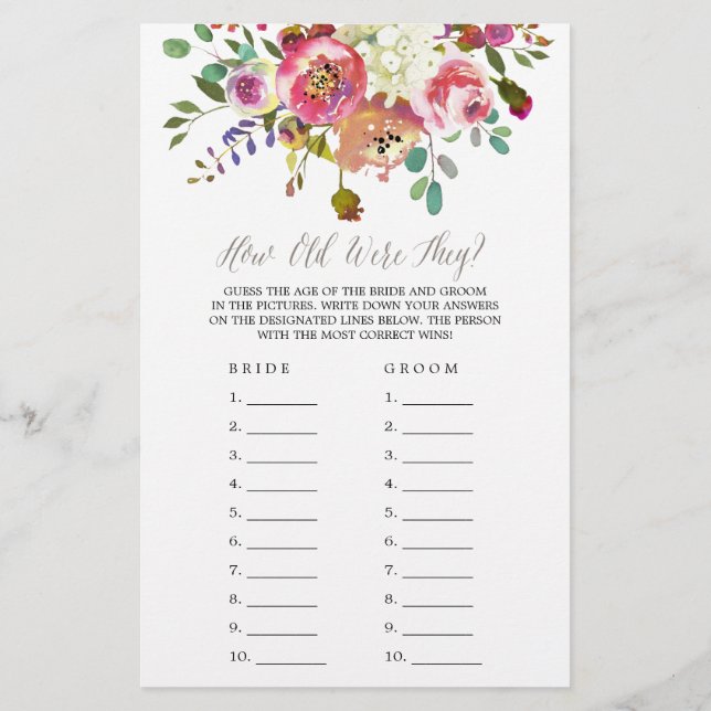 Simples Buquê De Aquarela Quão Velho Era O Jogo (Verso)