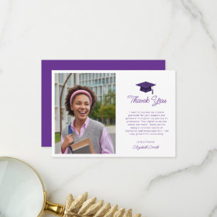simples cartão de agradecimento de graduação roxo