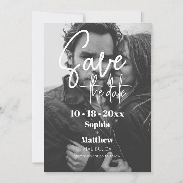 Simples Cartão de Foto de Casamento Salve a Data (Frente)