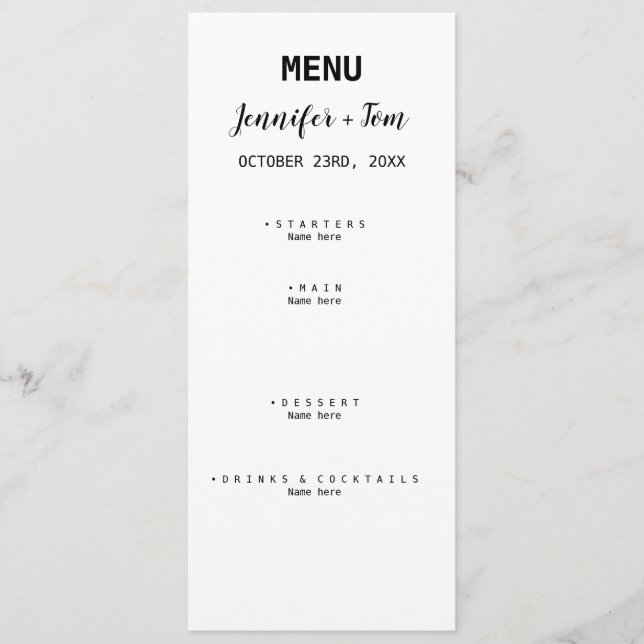 simples cartão de menu de casamento moderno (Frente)