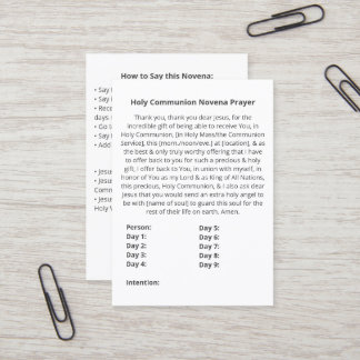 Simples Cartão de Oração Novena da Comunhão Santa