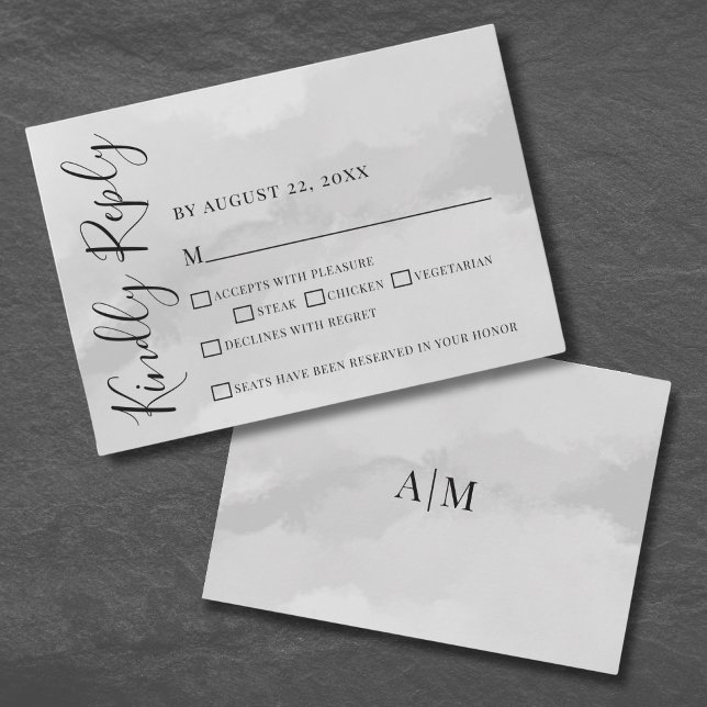 Simples Cartão de Resposta de RSVP de Casamento co (Chic Elegant Watercolor Wedding RSVP Response Card)