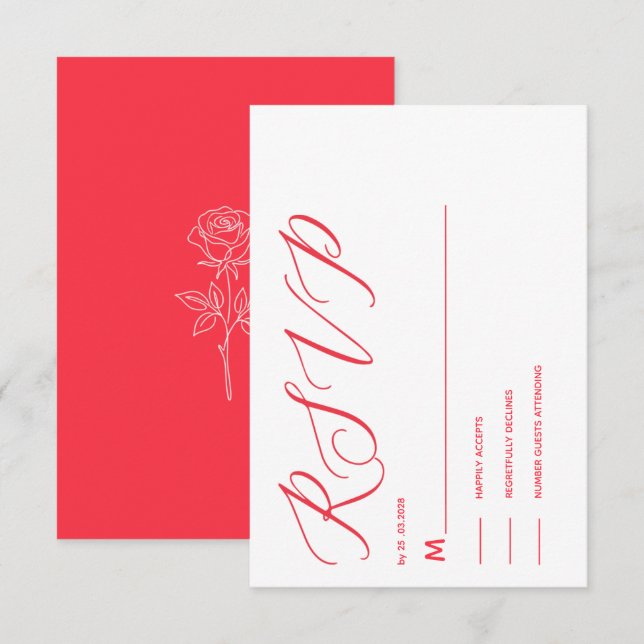 simples cartão de RSVP elegante vermelho clássico (Frente/Verso)