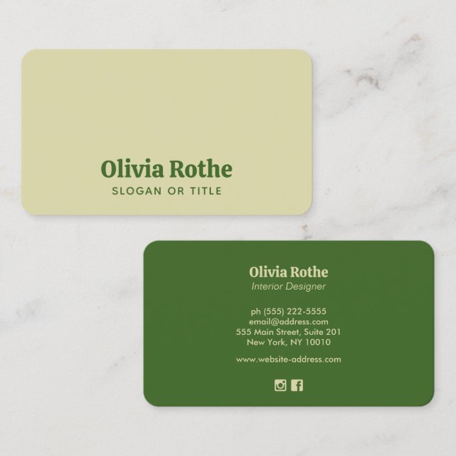 Simples Cartão de visita verde bege amarelo amarel (Frente/Verso)