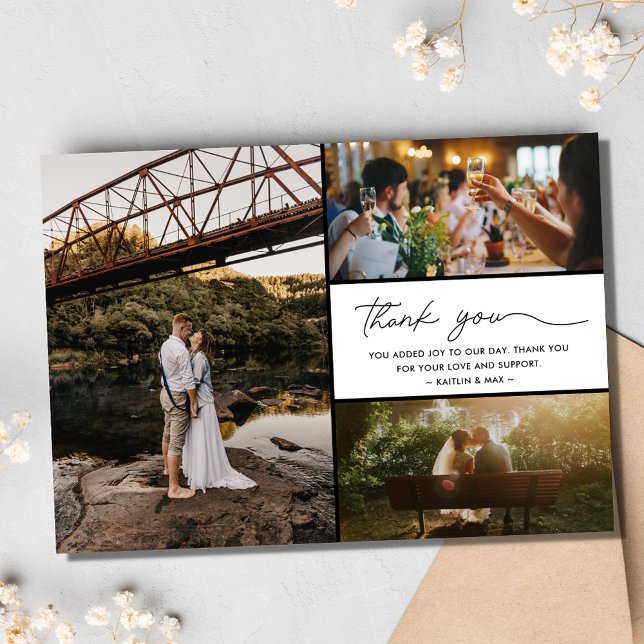 Simples Cartões de Agradecimento de Casamento com  (Simple Modern 3 Photo Wedding Thank You)