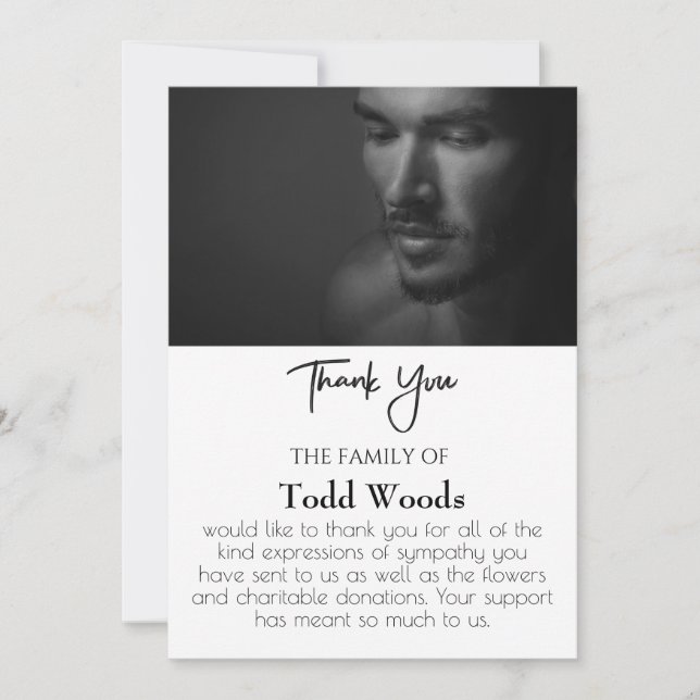 Simples Cartões de agradecimentos Funeral De Foto, (Frente)
