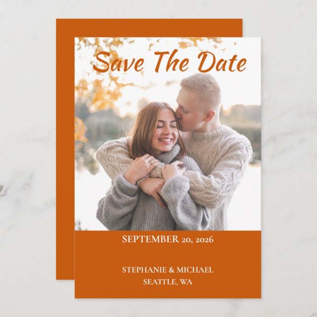 Simples Casamento De Foto Elegante Salve O Cartão  (Frente/Verso)