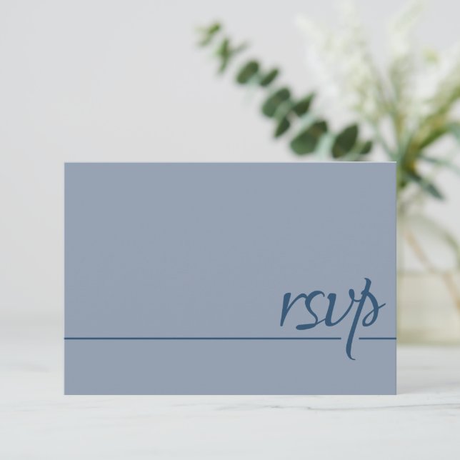 Simples Casamento RSVP Calliografia Dusty Blue (Em pé/Frente)