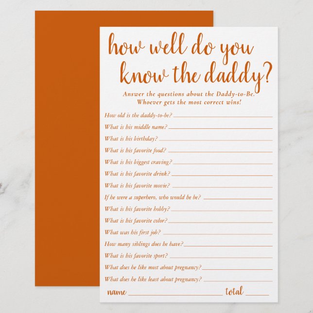 Simples Como Você Sabe Pai | Cartão laranja (Frente/Verso)