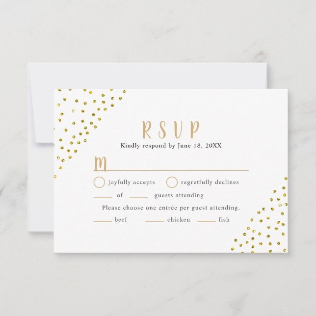 Simples Confete de Falso Ouro Casamento RSVP + ent (Frente)