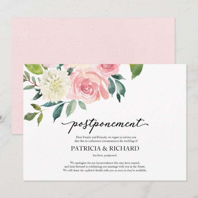 Simples Convite de Adiamento de Casamento Floral B (Frente/Verso)