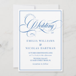 Simples Convite de Casamento Branco Azul Tudo em U