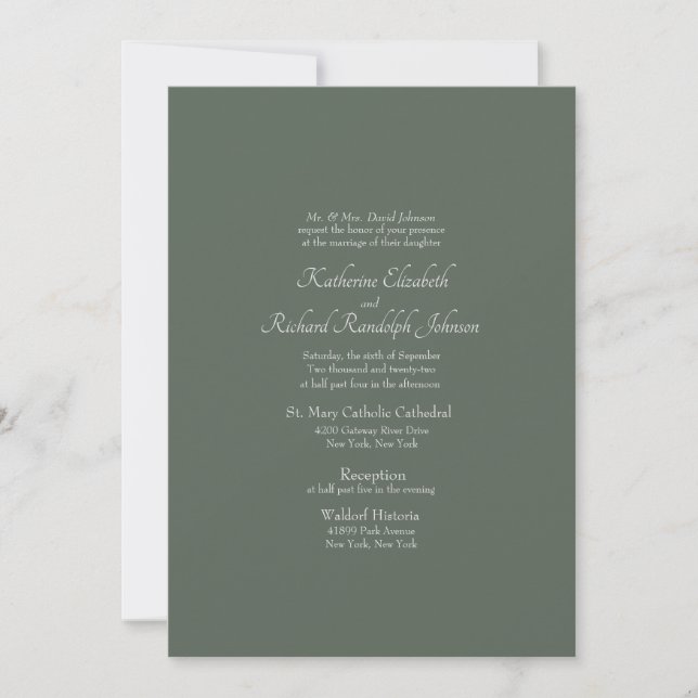 Simples Convite de Casamento Formal Verde Escuro I (Frente)