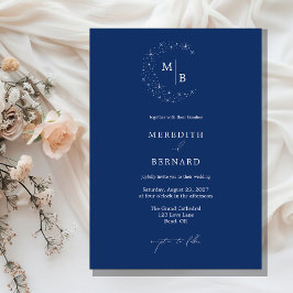Simples Convite de Casamento Monograma Azul Celest