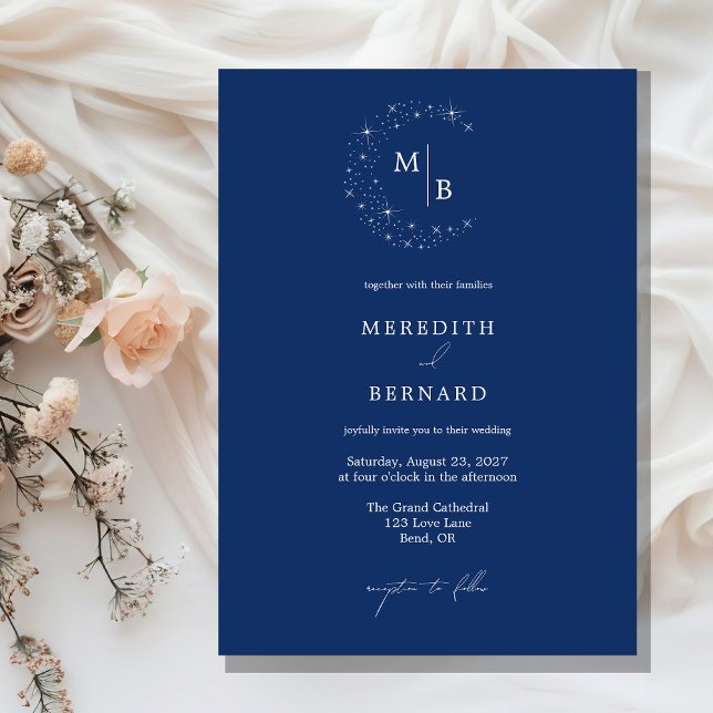 Simples Convite de Casamento Monograma Azul Celest (Criador carregado)