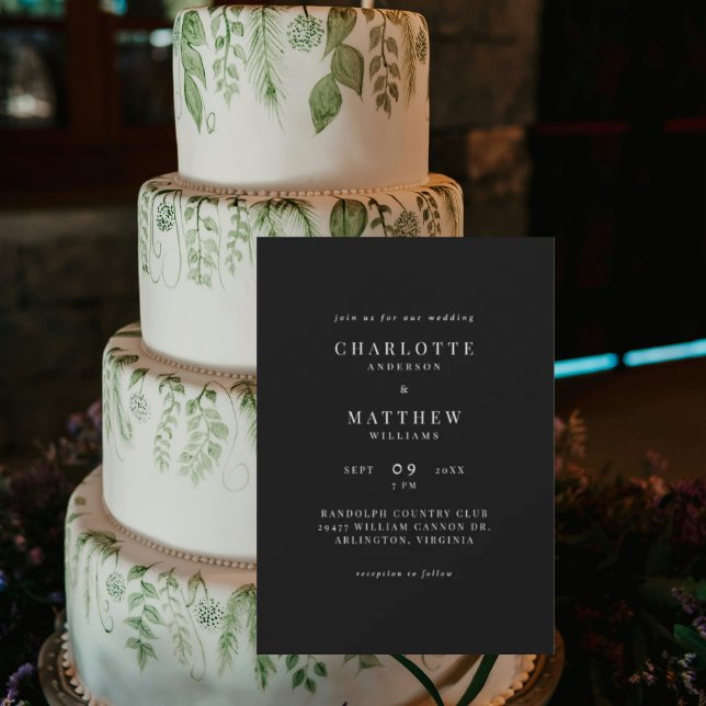 Simples Convite de Casamento Preto e Branco Sem Pa (Criador carregado)