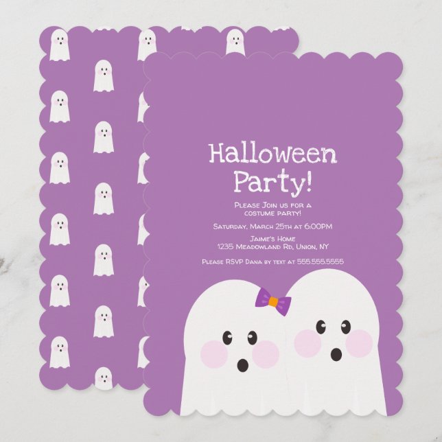 Simples Convite de Festa de Halloween Casal Fantas (Frente/Verso)