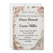 Simples convite para casamento floral pintado