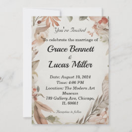 Simples convite para casamento floral pintado