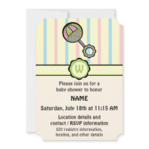 Simples convite para Chás de fraldas Rattle