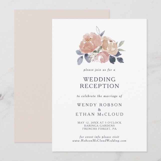 Simples Convite para Recepções de casamento Floral (Frente/Verso)