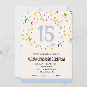Simples convites para 15 de aniversário Confetti M