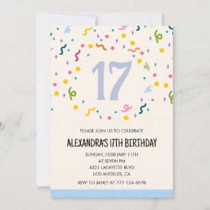Simples convites para 17 anos Confetti Modern