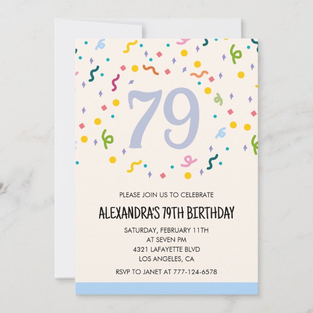Simples convites para 79 anos Confetti Modern (Frente)