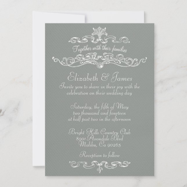 Simples Convites para Casamento de Cinzas de Luxo (Frente)