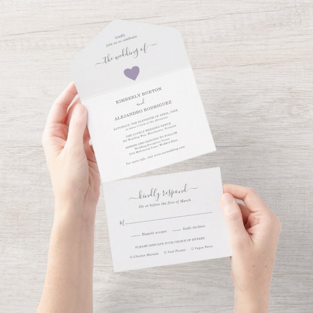 Simples Coração Moderno Roxo Empoeirado Casamento (Aba destacável)