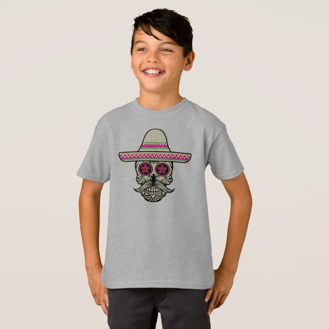 Simples Dia de Muertos Skull com Chapéu | Camiseta (Frente Completa)