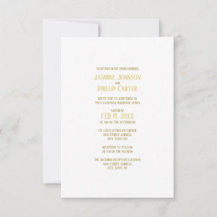 Simples Dourado - 3x5 Convite para Casamento/Recep