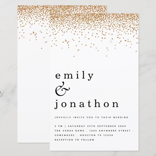 Simples Dourado Convite Para Casamento De Glitter (Frente/Verso)
