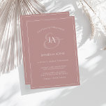 Simples Dusty Pink Monograma Convite de Casamento<br><div class="desc">Simples Convocação De Casamento De Monograma Rosa Rosa. Imprime estigmaticamente seus convidados de casamento com este convite de casamento cor-de-rosa em pó, com um belo roteiro branco, com as iniciais da noiva e do noivo em fundo de ouro rosa. Este Convite tem uma design cor-de-rosa empoeirada, com vibrações modernas e...</div>