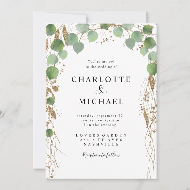 Simples e elegante convite para a glitter de eucal (Frente)