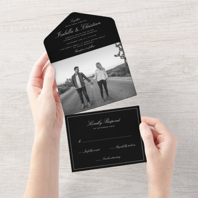 Simples Elegância Foto Convite de Casamento Tudo E (Aba destacável)