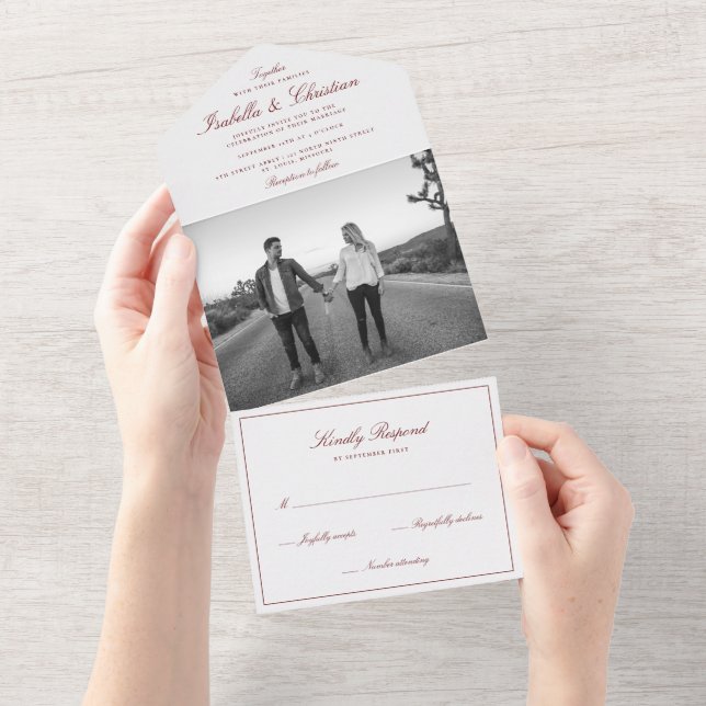 Simples Elegância Foto Convite de Casamento Tudo E (Aba destacável)