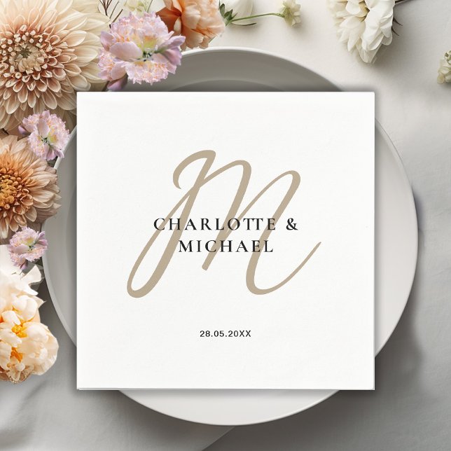 Simples, elegante, guardanapos de casamento monogr (Elegant, Simple, Monogram, Wedding Napkin.)