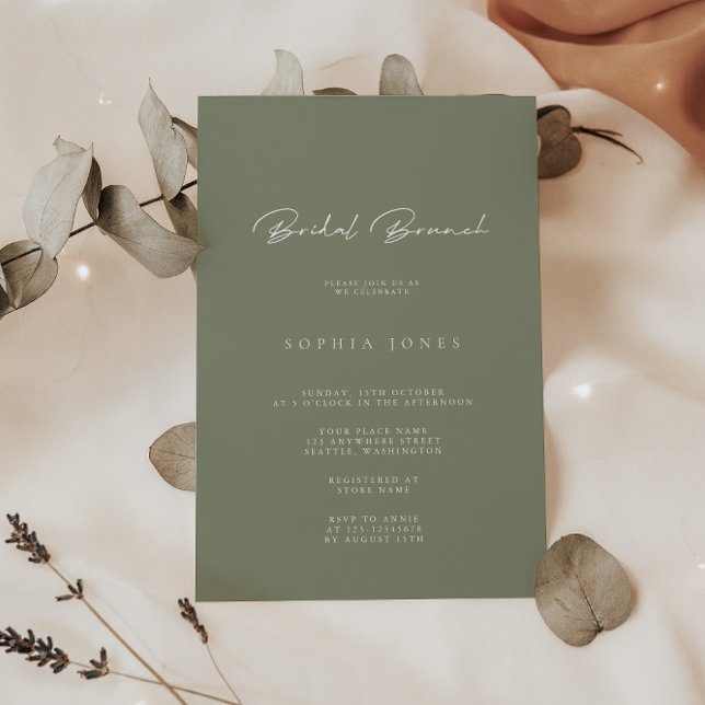 Simples Elegante Sage Green Bridal Brunch Convite (Criador carregado)