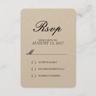 Simples Elegante Tipografia Kraft Paper RSVP Card