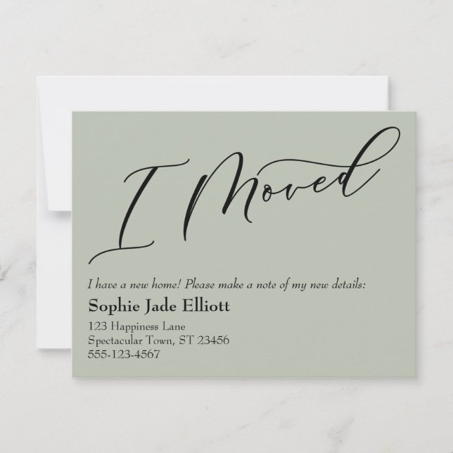 Simples Elegante Verde Eu Movi Um Novo Cartão De E (Frente)
