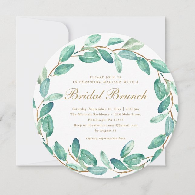 Simples Eucalyptus Deixa O Convite Bridal Brunch (Frente)