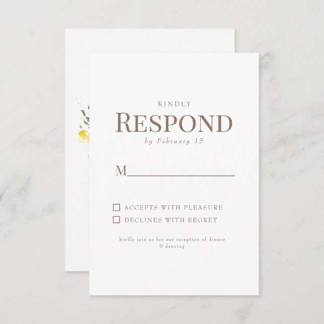 Simples Floral Amarelo Texto Dourado Branco RSVP C (Frente/Verso)